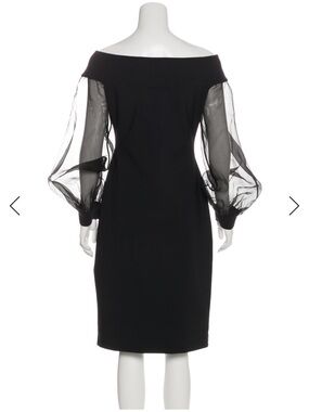 Chiara Boni Black Off-Shoulder Midi Dress with Sheer Balloon Sleeves